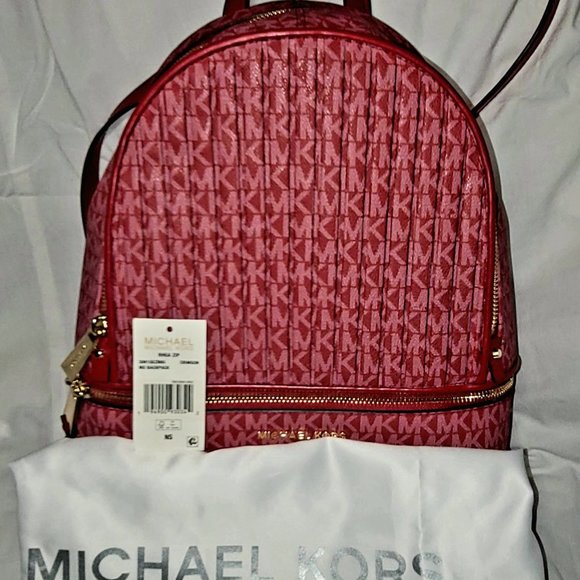NWT Michael Kors Signature Rhea Zip Medium Backpack Crimson $428 main image 5
